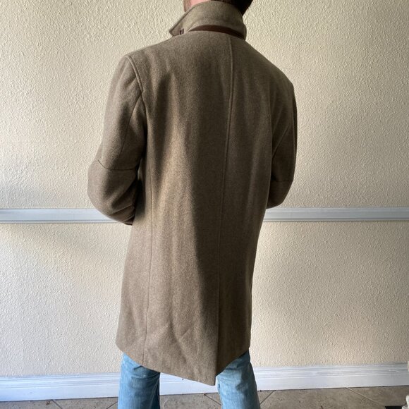 Cole Haan Men's wool blend coat with leather trim, Wheat Size L - Picture 7 of 16